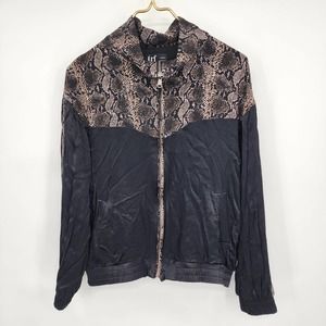 Zara Trafaluc Satin Zip Up Bomber Jacket Black Snakeskin Details Size Large